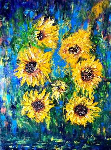 Painting titled "Sunflowers oil pain…" by Raissa Kagan, Original Artwork, Oil