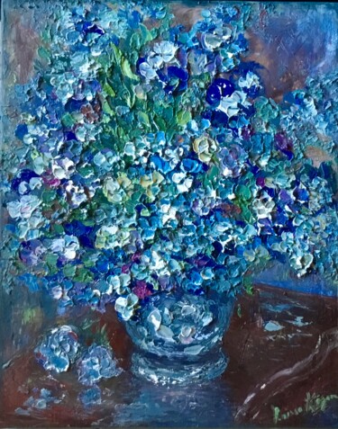 Painting titled "Blue flowers in a v…" by Raissa Kagan, Original Artwork, Oil