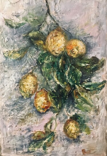 Malerei mit dem Titel "Branch of lemons" von Raissa Kagan, Original-Kunstwerk, Öl