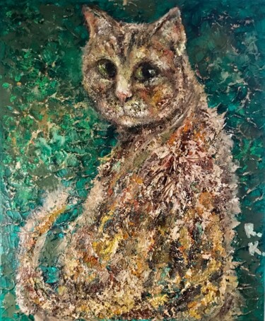 Painting titled "Magic cat" by Raissa Kagan, Original Artwork, Oil