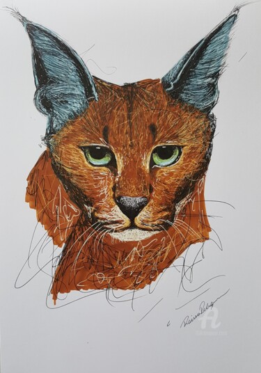 Drawing titled "Caracal cat" by Raissa Levati Pelegrim, Original Artwork, Ballpoint pen