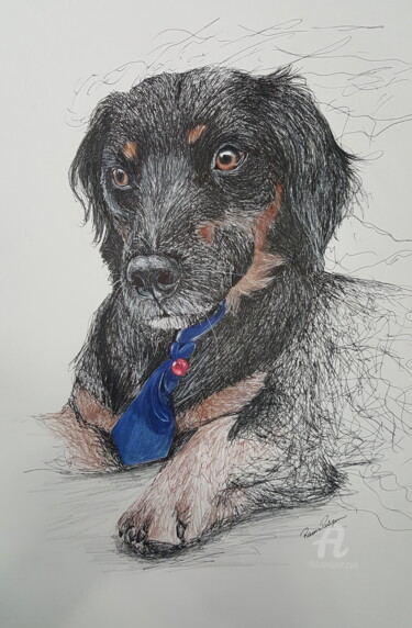 Drawing titled "DJ the dog" by Raissa Levati Pelegrim, Original Artwork, Gel pen