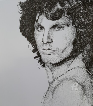 Drawing titled "Jim Morrison" by Raissa Levati Pelegrim, Original Artwork, Ballpoint pen