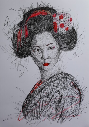 Drawing titled "Japanese model" by Raissa Levati Pelegrim, Original Artwork, Ballpoint pen