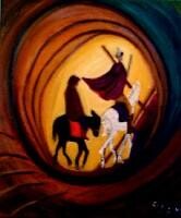 Malerei mit dem Titel "Don Quichote II" von Raja El Ouadili, Original-Kunstwerk, Öl