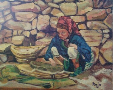 Pittura intitolato "La petite paysanne" da Raja El Ouadili, Opera d'arte originale