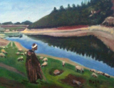 Painting titled "Le berger" by Raja El Ouadili, Original Artwork, Oil