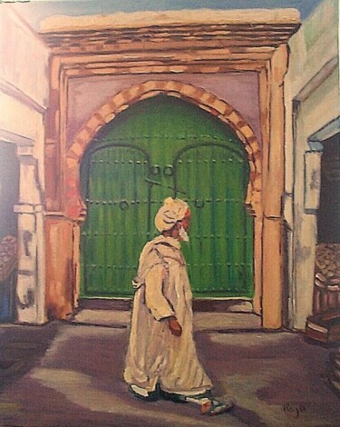 Schilderij getiteld "Scène de rue" door Raja El Ouadili, Origineel Kunstwerk, Olie