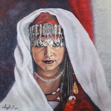 Painting titled "Targuyia" by Raja Seghir, Original Artwork, Oil Mounted on Wood Stretcher frame