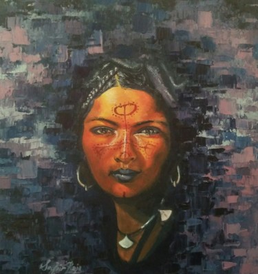 Painting titled "Femme touareg" by Raja Seghir, Original Artwork, Oil
