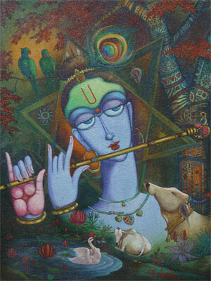 Painting titled "Krishna" by Raja, Original Artwork