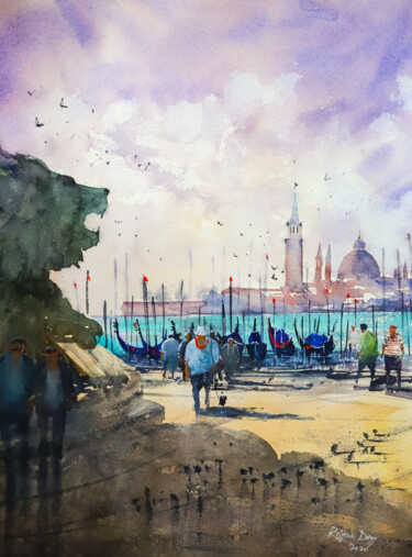 Painting titled "Venice in the after…" by Rajan Dey, Original Artwork, Watercolor