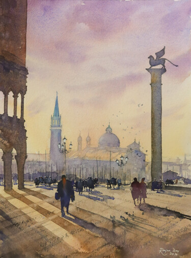 Pittura intitolato "Venice Before Sunse…" da Rajan Dey, Opera d'arte originale, Acquarello