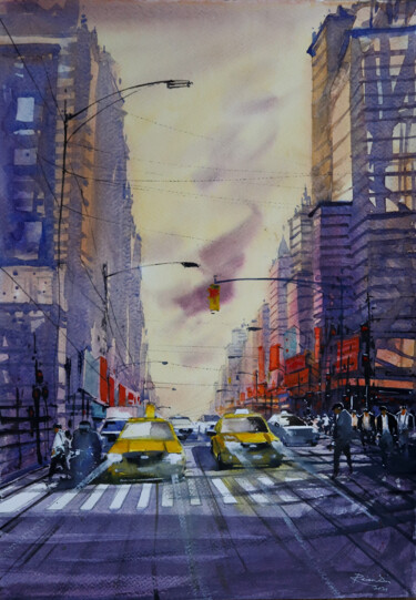 Painting titled "New York_2022_05" by Rajan Dey, Original Artwork, Watercolor