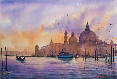 Painting titled "Venice_2022_01" by Rajan Dey, Original Artwork, Watercolor