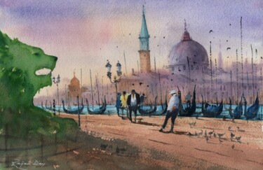 Painting titled "At dusk-Venice_02" by Rajan Dey, Original Artwork, Watercolor