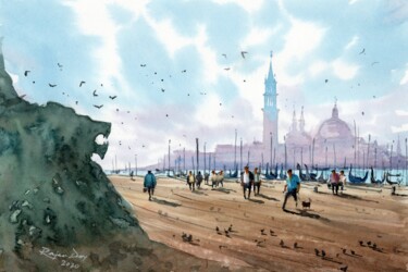 Painting titled "Venice again 01" by Rajan Dey, Original Artwork, Watercolor