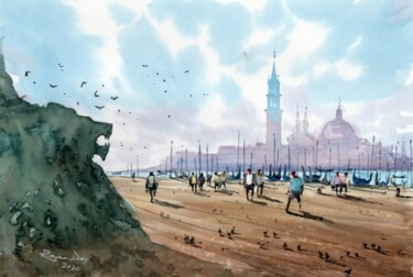 Painting titled "Venice again" by Rajan Dey, Original Artwork, Watercolor