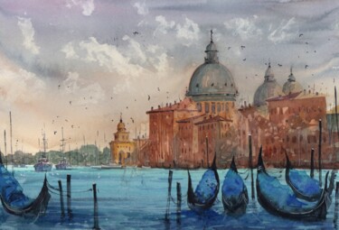 Peinture intitulée "Venice on a cloudy…" par Rajan Dey, Œuvre d'art originale, Aquarelle