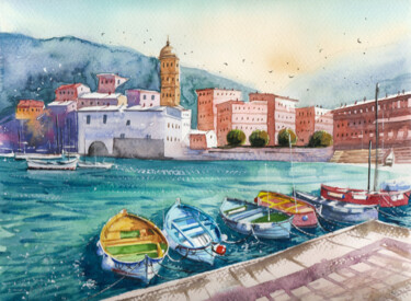 Painting titled "Vernazza on a sunny…" by Rajan Dey, Original Artwork, Watercolor