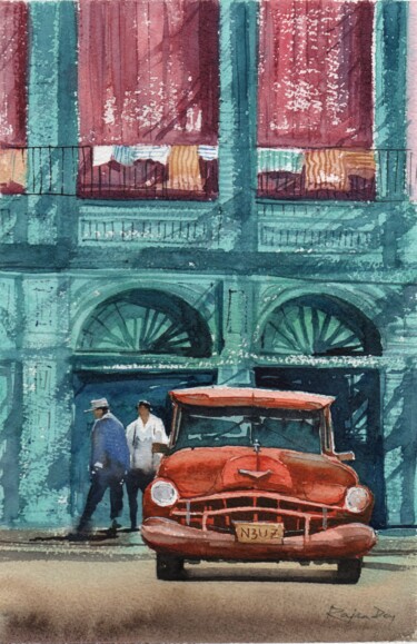 Ζωγραφική με τίτλο "Havana_02" από Rajan Dey, Αυθεντικά έργα τέχνης, Ακουαρέλα