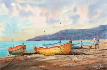 Pintura intitulada "St Marys Isles" por Rajan Dey, Obras de arte originais, Aquarela