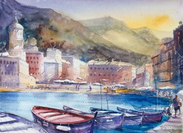 Painting titled "Italy on a sunny af…" by Rajan Dey, Original Artwork, Watercolor
