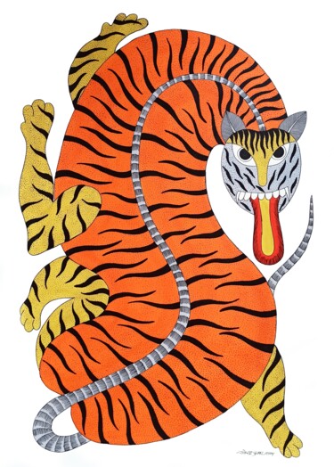 Malerei mit dem Titel "Tiger" von Rajendra Kumar Shyam, Original-Kunstwerk, Acryl