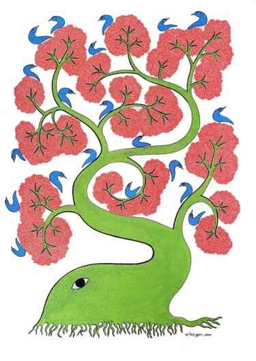 绘画 标题为“Tree Of Life” 由Rajendra Kumar Shyam, 原创艺术品, 丙烯