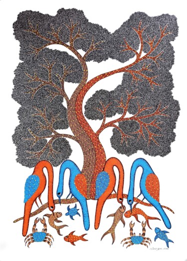 Pintura intitulada "Tree Of Life2" por Rajendra Kumar Shyam, Obras de arte originais, Acrílico