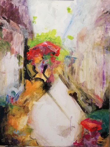 Painting titled "le café des amoureu…" by Rajha Bouguerra, Original Artwork, Acrylic