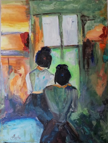 Painting titled "outside the window" by Rajha Bouguerra, Original Artwork, Acrylic