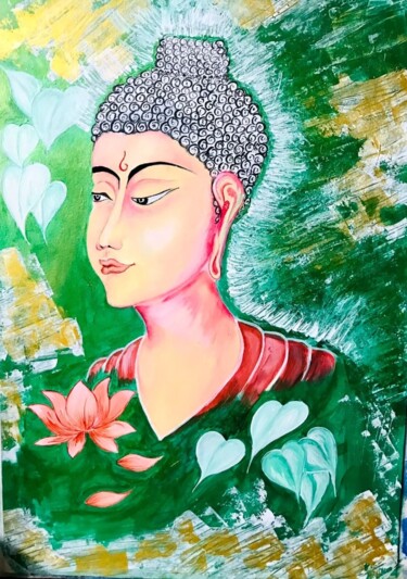 Painting titled "Lord Budha1" by Raju Ganta, Original Artwork, Acrylic