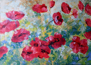 Painting titled "Poppies 10" by Rakhmet Redzhepov, Original Artwork, Acrylic Mounted on Wood Stretcher frame