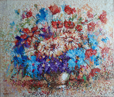 Painting titled "Bouquet of Flowers" by Rakhmet Redzhepov, Original Artwork, Acrylic Mounted on Wood Stretcher frame