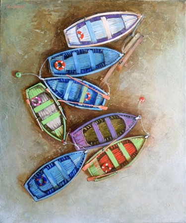 Painting titled "White boat" by Rakhmet Redzhepov, Original Artwork, Acrylic