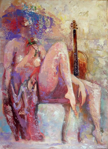 Pittura intitolato "Lady and Flowers." da Rakhmet Redzhepov, Opera d'arte originale, Acrilico Montato su Telaio per barella…