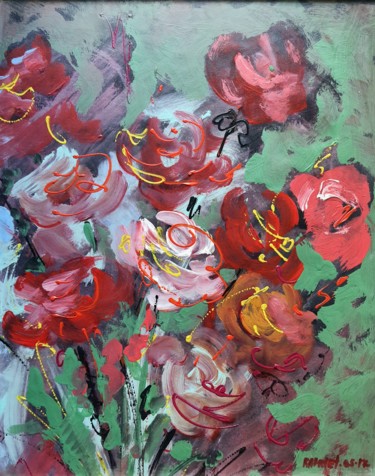 Painting titled "Roses" by Rakhmet Redzhepov, Original Artwork, Acrylic Mounted on Cardboard