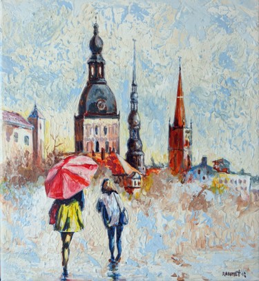Painting titled "Summer Rain in the…" by Rakhmet Redzhepov, Original Artwork, Oil Mounted on Wood Stretcher frame