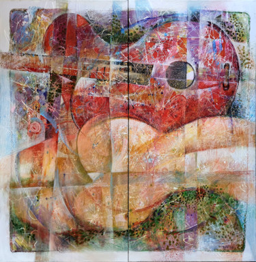 Картина под названием "Two Guitars" - Rakhmet Redzhepov, Подлинное произведение искусства, Масло Установлен на Деревянная ра…