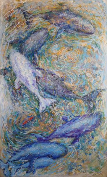 Painting titled "White Whale" by Rakhmet Redzhepov, Original Artwork, Oil Mounted on Wood Stretcher frame