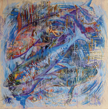 Ζωγραφική με τίτλο "Sea, Whales, and Gi…" από Rakhmet Redzhepov, Αυθεντικά έργα τέχνης, Λάδι Τοποθετήθηκε στο Ξύλινο φορείο…