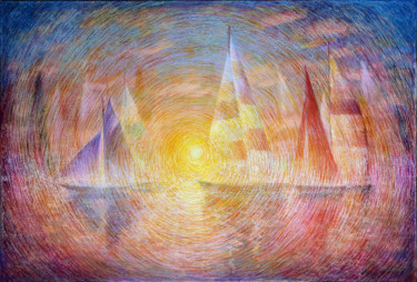 Painting titled "Sun and Sails." by Rakhmet Redzhepov, Original Artwork, Acrylic Mounted on Wood Stretcher frame