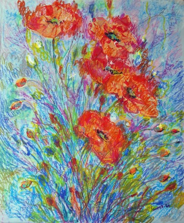 Pittura intitolato "Poppies 3" da Rakhmet Redzhepov, Opera d'arte originale, Acrilico