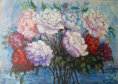 Картина под названием "Flowers on the back…" - Rakhmet Redzhepov, Подлинное произведение искусства, Акрил Установлен на Дере…