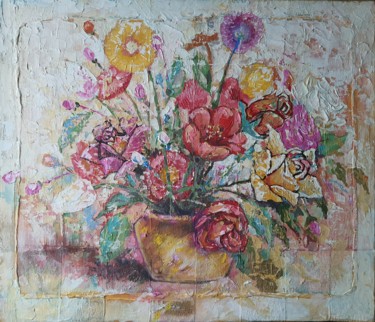 Peinture intitulée "Bouquet Beautiful" par Rakhmet Redzhepov, Œuvre d'art originale, Acrylique Monté sur Châssis en bois