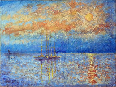 Pintura intitulada "Evening Sea" por Rakhmet Redzhepov, Obras de arte originais, Acrílico Montado em Armação em madeira