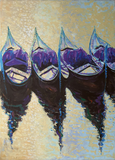 Pintura titulada "CONDOLAS in VENICE 2" por Rakhmet Redzhepov, Obra de arte original, Acrílico Montado en Bastidor de camill…