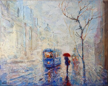 Painting titled "City Fog." by Rakhmet Redzhepov, Original Artwork, Acrylic Mounted on Wood Stretcher frame