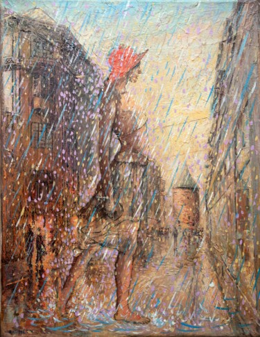Painting titled "Summer Rain (Old Ri…" by Rakhmet Redzhepov, Original Artwork, Acrylic Mounted on Wood Stretcher frame
